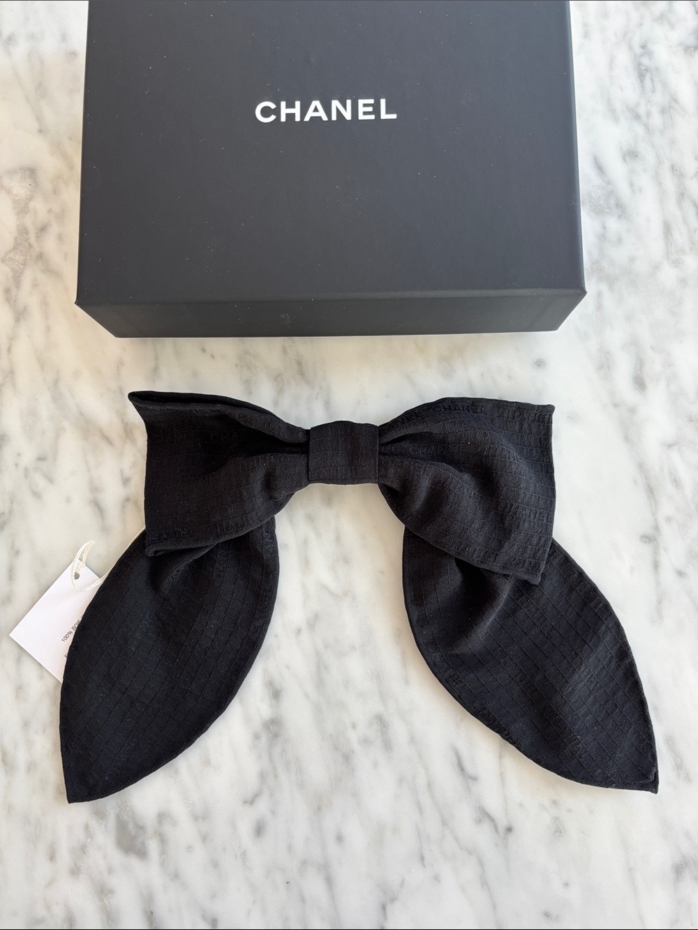 CHANEL Black Textured Bow Hair Accessory